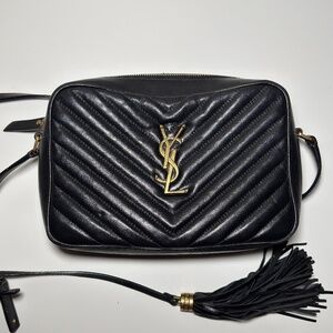 Authentic Saint Laurent (YSL) Quilted Leather Crossbody Bag – Black with Gold Ha